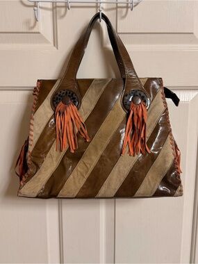 VTG 80s IngeSport Suede/Leather Tassle Shoulder Bag boho Gypsy